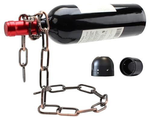 Blaucap Weinflaschenhalter Kette schwebend inkl. Wein und Sektstopper - Magischer Design Weinhalter aus hochwertigem Metall - Wein Halter, Weinflasche Halterung
