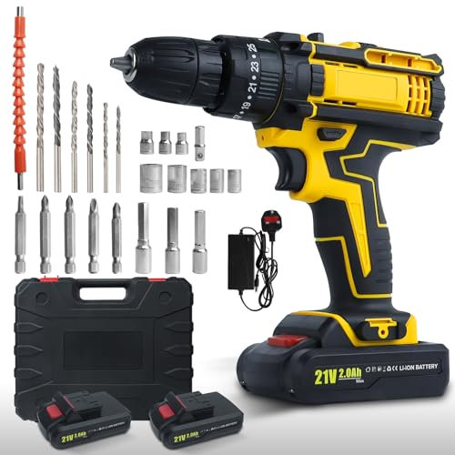 Beiguoo Cordless Drill Driver 21V Power Drill with 2 Batteries, 85Nm 25+3 Clutch, 3/8 (10mm) Keyless Chuck, Built-in LED Electric Screw Driver