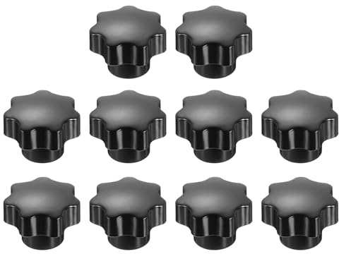 sourcing map 10pcs Clamping Star Knobs M6 Metric Female Thread 32mm 7-Point Star Plastic Head Non-Through Hole Brass Insert Screw-in Threaded Hand Knob Handles Jig Knobs, Black