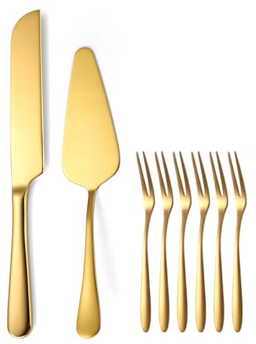 WYRMB Silverware Flatware Cutlery Set, Pizza Bread Cake Knife Shovel Fruit Fork 8-piece Set Home Kitchen Stainless Steel Dessert Cutlery Set,Rose Gold-4Set