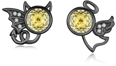 Engel und Teufel Ohrstecker 925 Sterling Silber Mondstein Schmuck Hypoallergen Ohrringe Mondstein Ohrringe Weihnachts für Mädchen Damen