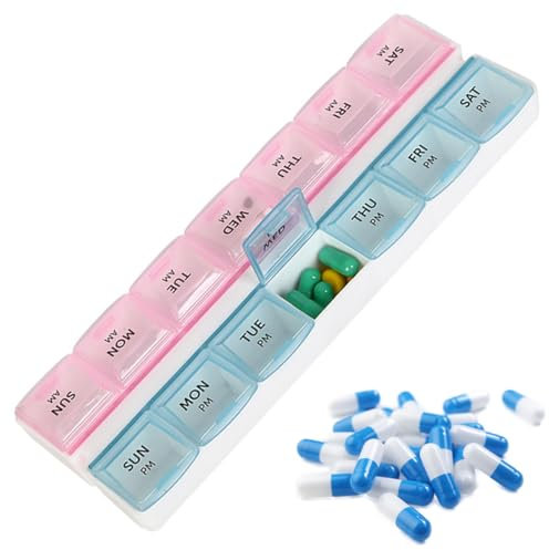 Tablettenbox 7 Tage 2 Fächer, Klein Pillendose Morgens Abends 14 Fächer Abnehmbar Wöchentlicher Medikamentendosierer Pillenbox