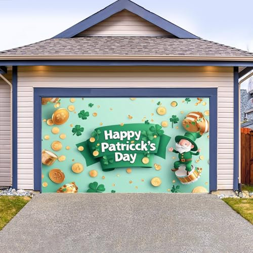 Bannière de Porte de Garage pour la Saint-Patrick, Couverture de Porte de Garage pour la Saint-Patrick Toile de Fond de Décorations de la Saint-Patrick, Trèfle Vert Porte-Bonheur Décoration Murale