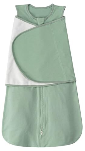 SIMYJOY Bebé Mantas Envolventes Bebé Swaddle Wrap 3 in 1 Saco Dormir Bebé 0-6 Meses, Manta Ajustable de Algodón, Verde