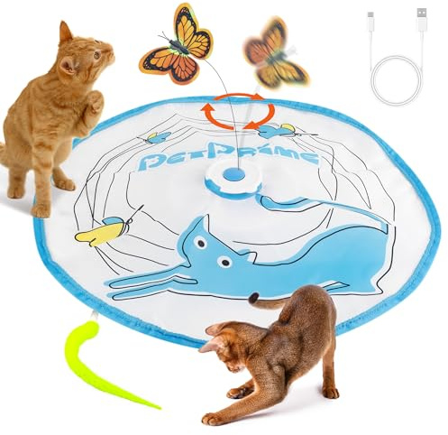Pet Prime Rechargeable Interactive Cat Casting Toy for Indoor Play, 3-in-1 Automatic Butterfly Hide and Seek Kitten Wand Toy, Funny Exercise Hunt Kicker toy (Hide-and-Seek Cat Toy)
