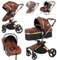 NADDLILY PU-Leder Kinderwagen 3 in 1, Buggy mit Verstellbarem Sitz Um 360° Drehbar, Kombikinderwagen Faltbarem Tragbarem One-Click-Design, Kinderwagen 3 in 1 Komplettset Hohe Landschaft (906 Brown)