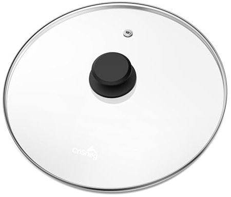 CnSneg 12 Inch Pan Lid For Pots Pans and Skillets, Cast Iron Skillet Lid, Large Tempered Glass Pan Lids, Replacement Pan Cover for Frying, Crock Pot Lid with Stainless Steel Rim, Cookware Pot Covers
