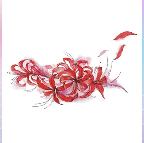 Temporary Tattoos For Adult 1 Pc Of Red Spider Lily Clavicle Tattoo Waterproof Female Long-Lasting Small Picture Large Picture Stickers Fake Tattoos