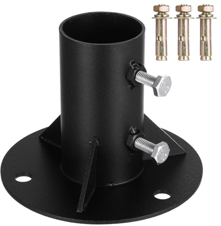 Deskium Base de brida de piso de poste de cadena resistente, 2 soportes redondos para poste de metal, soporte de poste de buzón, se adapta a tubos de 1-7/8, incluye tornillos