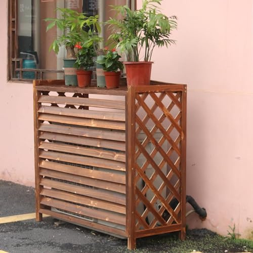 Sichtschutz-Klimaanlagenabdeckung aus Holz, Lamellenzaun, Massivholz, Balkon-Pflanzenregal, winddicht und sonnenfest, AC-Rack für 110 x 50 x 105 cm große Einheiten, stilvolles Gartenzubehör