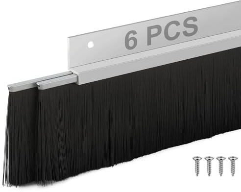 Frienda 6 Sets 3x36 Garage Door Brush Seal Double Layer Roll up Door Bottom Sweep Brush No-Drill Easy Install Aluminum Holding for Garage/barn/Hangar Dust, Debris, and Draft Protection