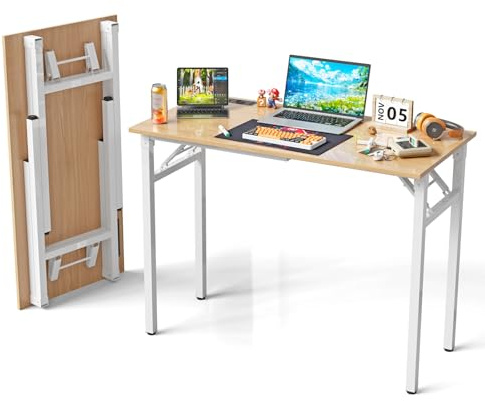 EXSELTMAN Scrivania Pieghevole, Scrivania per Computer con Presa di Corrente e Ricarica USB, 2 Prese CA, 2 Porte USB, Struttura in Metallo, per Cameretta & Ufficio 100x50x76 cm