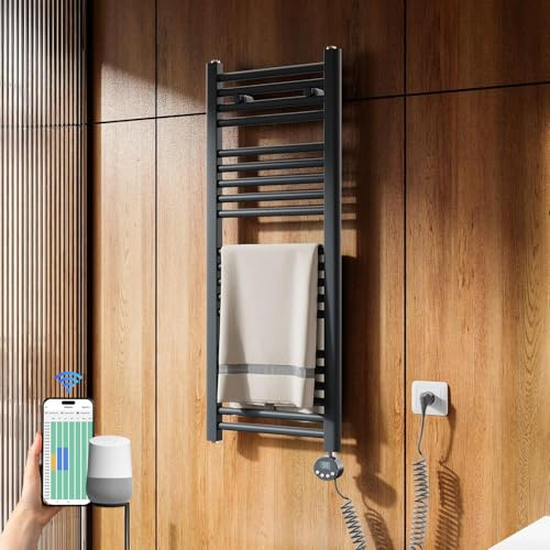 Heilmetz Badheizkörper Elektrisch 1000x400mm Bad Heizkörper mit WiFi Thermostat 300W Seitenanschluss Anthrazit gerade Badheizkörper mit Timer+Intelligenter Temperaturregler+LCD-Displays Energiesparend