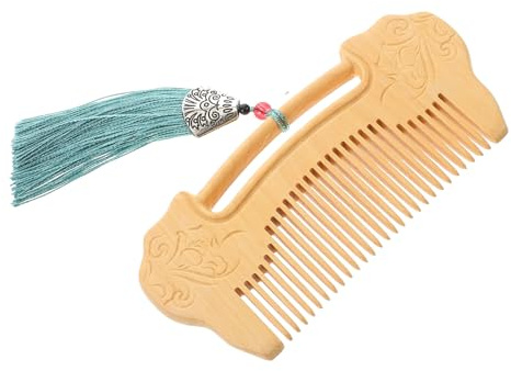 MOTHNUR Wood Carved Comb with Ruyi Lock Engraving, Fine Tooth Boxwood Handmade Comb for Women and Men Beard Grooming, Scalp Massager Suitable for Daily Hair Care and Styling