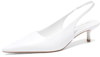 DREAM PARIRS Dam kattunge klackar slingback låg stängd tå bekväma pumps spetsig tå bröllopsfest eleganta finskor, Vitt, 35.5 EU