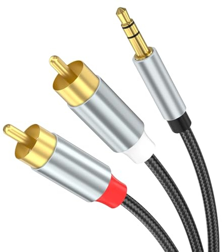 Tanzato Cable Jack 3.5mm a 2 RCA, Cable Jack 3.5mm a 2 RCA con HiFi Sonido de 2RCA Minijack a Macho Audio Estéreo para TV, PC, Teléfono Móvil, MP3, Altavoces, Cine en casa, Autorradio, Tableta (3m)