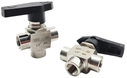 BYLSAGWHT 304 Stainless Steel 1/8 1/4 3/8 1/2 3/4 Female Thread Three 3 Way Pipe Fitting High Pressure Ball Valve(3/8) Brass Hose