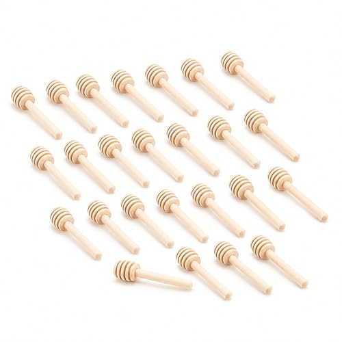 VBSYUYQ 25 Pcs 8cm Mini Wooden Honey Dipper Sticks Natural Wood | 25 pack 8cm mini wooden honey dipper sticks natural wood, grooved honey stirrer for honey jar drizzle kitchen party favor