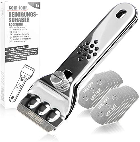 COM-FOUR® Grattoir en acier inoxydable avec poignée antidérapante - pour toutes les surfaces - avec lames de rechange (01 pièces + 12 lames)