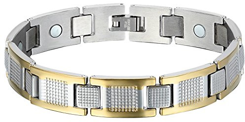 OIDEA Magnetiskt armband för män länk: Magnetarmband i rostfritt stål berlockarmband med zirkonia armsmycken metallarmband armband armband svart silver guld som gåva, Einheitsgröße, Rostfritt stål