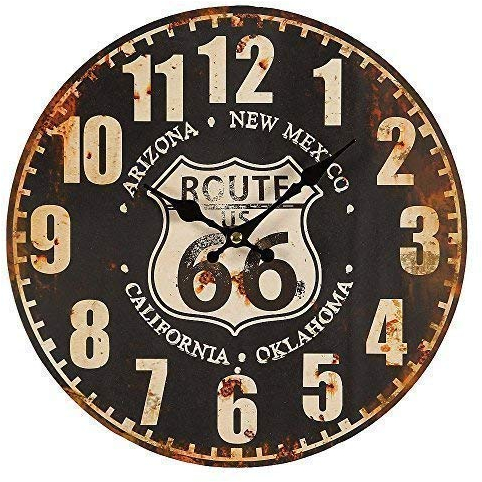 linoows Route 66 Wanduhr im Retrostil, Biker Uhr, Kneipen Uhr US Route 66