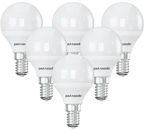 paul russells LED Light Small Edison Screw E14, 60w Equivalent, 6.5W 806LM LED Bulb, 4000K Natural Cool White, Mini Globe Frosted Lights G45 SES Golf Ball Energy Saving (Not Dimmable) Bulbs, 6 Pack