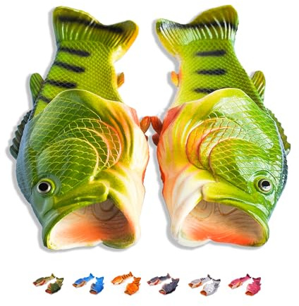 Coddies Fish Flops, Pantofole a forma di pesce, pantofole da piscina e da spiaggia, idea regalo unica per uomini, donne e bambini, Verde (Verde), 41/42 EU