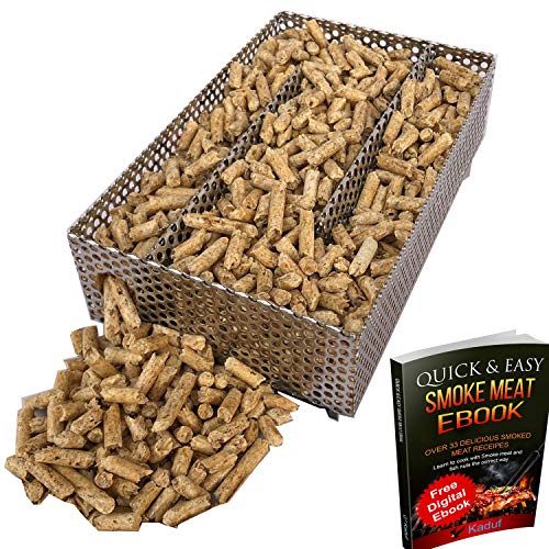 Kaduf Pellet-Räucherschale, 12,7 x 20,3 cm, 12 Stunden Billow-Rauch, Räucherrohr zum Heiß- und Kalträuchern von Fleisch, Fisch, Käse mit Holzpellets, funktioniert in jeder Art von Grill oder Smoker,