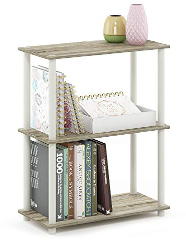 Furinno TURN-N-TUBE Storage Shelves, 3-Tier Book Shelf, Corner Shelf, Toolless Open Shelves, for Organization and Storage, Living Room, Garage, Home Office, Sonoma Oak