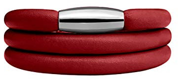 Quiges Damen Wickelarmband 60cm für Charms aus Leder Rot mit Edelstahl Magnetverschluss