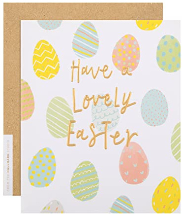 Hallmark Tarjeta de Pascua, bonita tarjeta de Pascua, tarjeta de Pascua con sobre, diseño de huevos de Pascua pastel, blanco, rosa, verde, azul