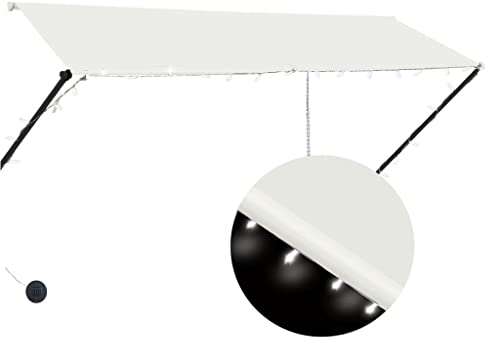 vidaXL Markise, Klemmmarkise mit LED Einziehbar, Sonnenschutz für Fenster Terrasse Balkon, Balkonmarkise Fallarmmarkise Fenstermarkise, 300×150cm Creme