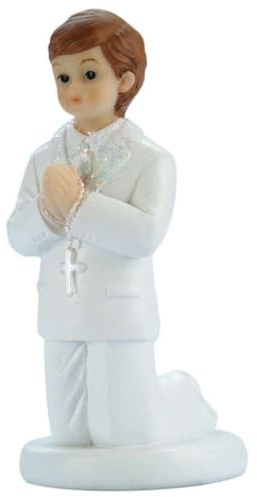 Cake Company Tortenfigur Kommunionjunge weißer Anzug kniend klein | Tortendekoration zur Kommunion + Konfirmation | Kuchen und Torten schnell und einfach dekoriert | Größe: 3,7 x 3,2 x 6,9 cm