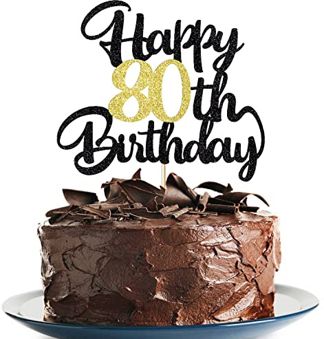 Klionjor 80th Happy birthday cake topper happy birthday cake decoration 80th birthday party decoration gift plugin (80)