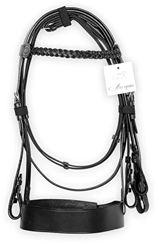 Aces Equine Leather Hunter Bridle Black With 2 Inch Noseband and 1 Inch Plaited Browband (PONY)