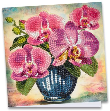 Ideen mit Herz Diamond-Painting-Grußkarte | 16 cm x 16 cm | 370 g/m² | Inkl. Umschlag & Werkzeug (Orchideen in Vase)
