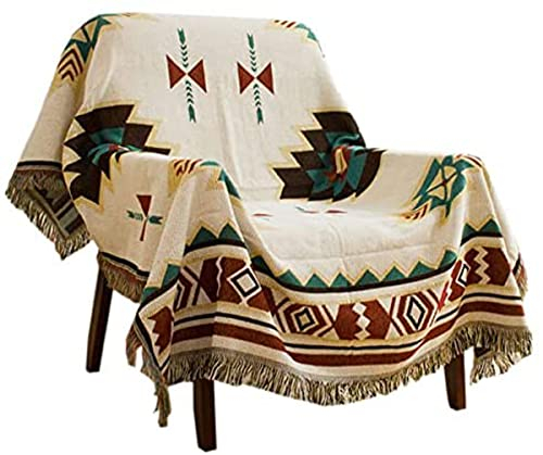 Aztec morbida Throw Coperte cotone intrecciato a maglia Tribale Popolare Geometric Pattern Coperta decorativa per divano Con Nappe Adatti Per Divano/Letto/Da Esterno (130x180cm/51.2x70.8in)