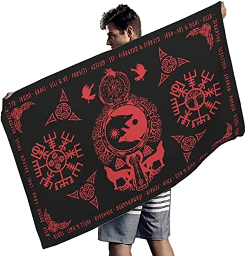 Strandtuch 80x160 cm 3D Wikinger Rune, Microfaser Handtücher, Strandlaken Handtuch, Schnell Trocknen Strandhandtuch Herren Frauen Badetücher, Badetuch, Strandtücher