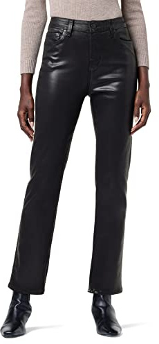 Hudson Women's Nico Mid-Rise Straight Leg Ankle Jean, Coated Black Beaut, 30