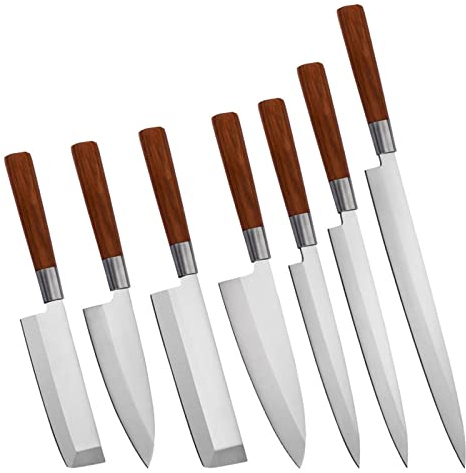 WERWER 7pcs Couteaux de Sashimi définies Un Seul Bord yanagiba tête de Poisson usuba Cleaver Viande Tranchant Jambon Professionnel de Cuisine Professionnelle Outils de Cuisson Couteau