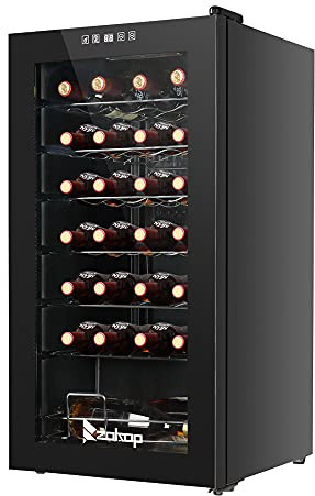 Winado Wine Refrigerator with Compressor 28 Bottles with Adjustable Temperature, Freestanding Compact Mini Wine Refrigerator with Digital Control and Removable Shelves
