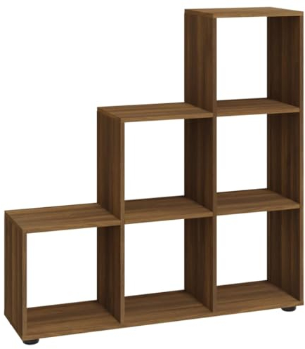 vidaXL Treppenregal, Bücherregal mit 6 Fächern, Raumtrenner Regal für Büro Wohnzimmer, Stufenregal Raumteiler, Modern, Braun Eichen-Optik Holzwerkstoff