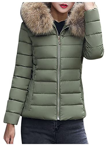 XUEJIANN Damjacka, quiltad jacka, kort kappa, stor pälskrage, dunjacka, buffertjacka, varm, vinter, övergångsjacka, kvinnor, utomhusjacka, stora storlekar, elegant retro vinterjacka, parkas, ytterkläder, Armégrön, XXL