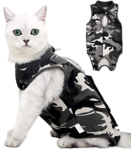 Traje de Recuperación de Gato, Ropa de Protección de Mascotas, E-Collar Alternativa, Destete Ropa para Gatos Después de la Cirugía Heridas Quirúrgica Abdominales, Camuflaje (L)