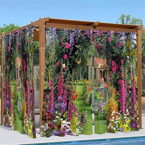 Linfye Outdoor Vorhang Wetterfest 2er Set Lila Garten Outdoor Vorhänge Blickdicht mit Ösen Outdoor Gardinen Sichtschutz für Balkon Pavillon Garten Terrasse Pergola B 132 x H 240 cm
