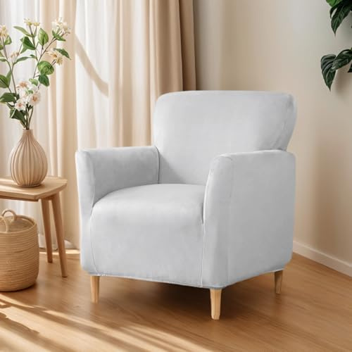OKYUK Bankett-Sesselhussen, luxuriöser Samt, Stuhlhussen mit Armen, Stretch-Stuhlhussen für Wohnzimmer, weicher Sessel-Schonbezug, rutschfest, hundefreundlich, Möbelschutz (Hellgrau)