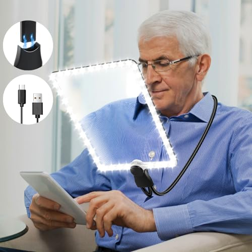 NZQXJXZ 5X Ricaricabile Lente d'Ingrandimento con Luce, Grandi Lenti d'Ingrandimento a Mani Libere con Collo d'Oca Flessibile, Lenti Ultra Chiare 25,7x18,7 cm, Perfette per Leggere, Riparare, Cucire