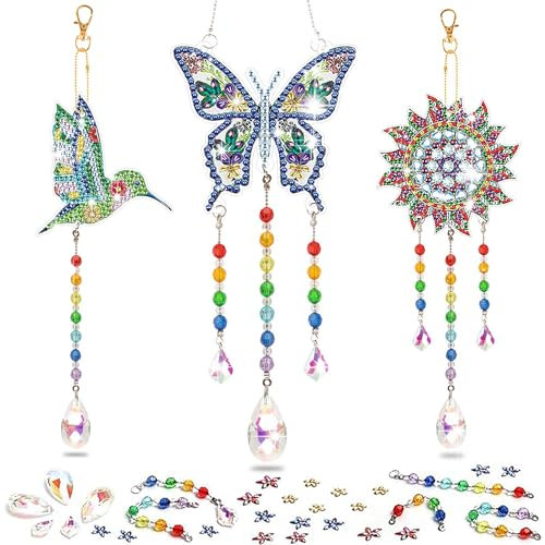 QEEYON Diamond Painting Sonnenfänger Windspiel Mädchen Geschenke 5 6 7 8 9 10 11 12 Years DIY 5D Diamond Painting Anhänger DIY Windspiel Bastelset Kinder Diamond Painting