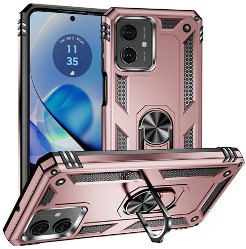 Dedux Funda Compatible con Motorola Moto G54 5G [Tough Armor Series] Robusta Anti-Arañazos Panel Trasero PC + TPU a Prueba de choques + Soporte Plegable. Oro Rosa