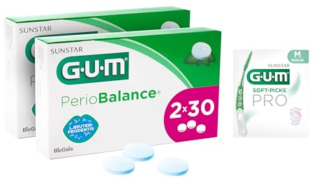 GUM PerioBalance Lutschtabletten | Nahrungsergänzungsmittel | Minzgeschmack | 2x30 Lutschtabletten (mit 1 Gratisprobe)